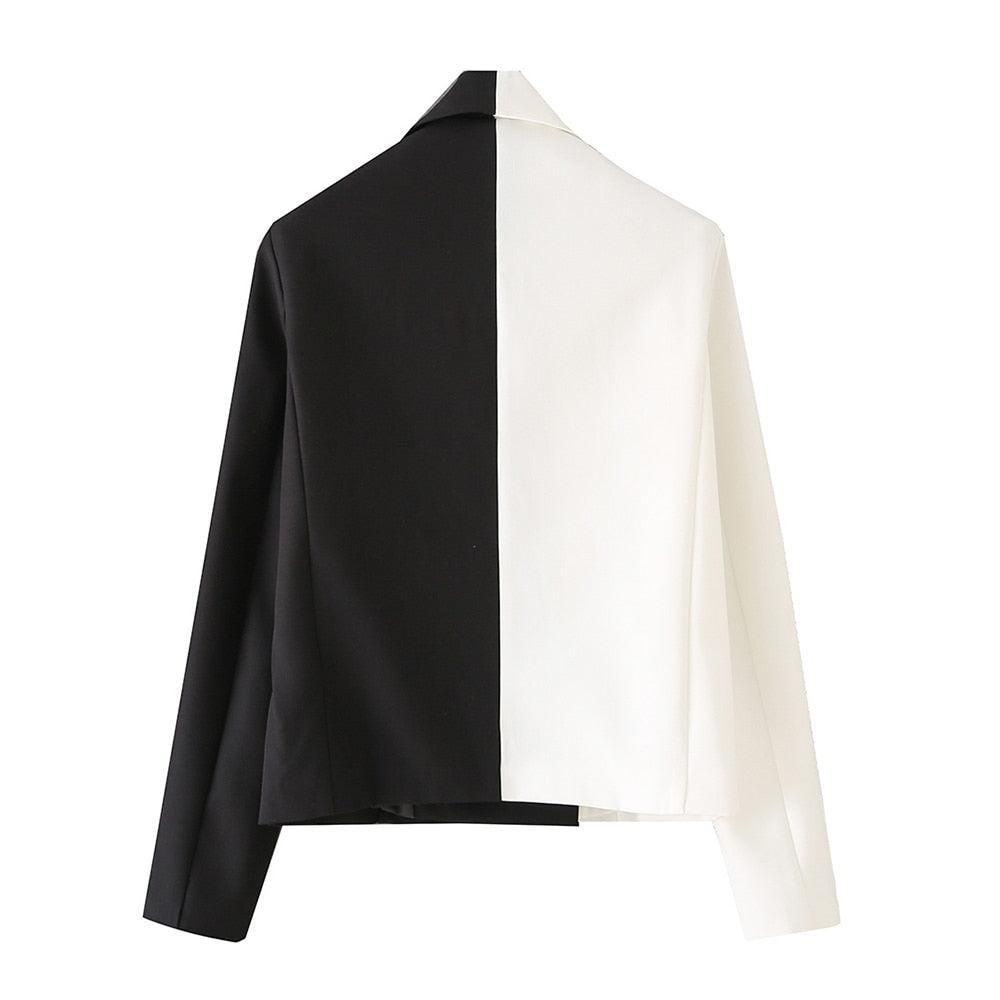 Black-White Crop Blazer Women - Casual - Patchwork - Women's Blazer - LeStyleParfait