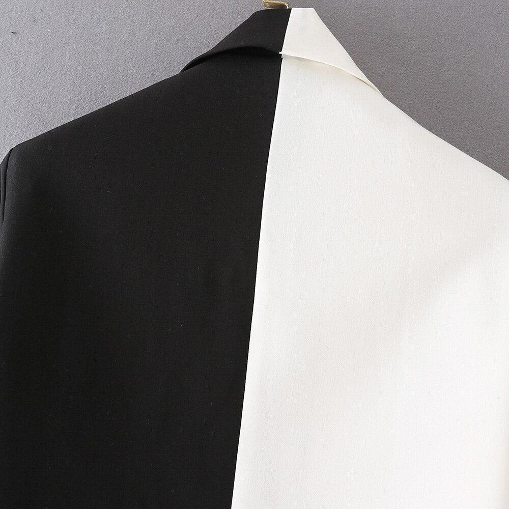 Black-White Crop Blazer Women - Casual - Patchwork - Women's Blazer - LeStyleParfait