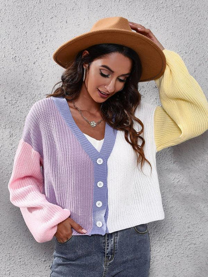 Contrast Color Knitted Cardigan Sweater - Cardigan Sweater - LeStyleParfait