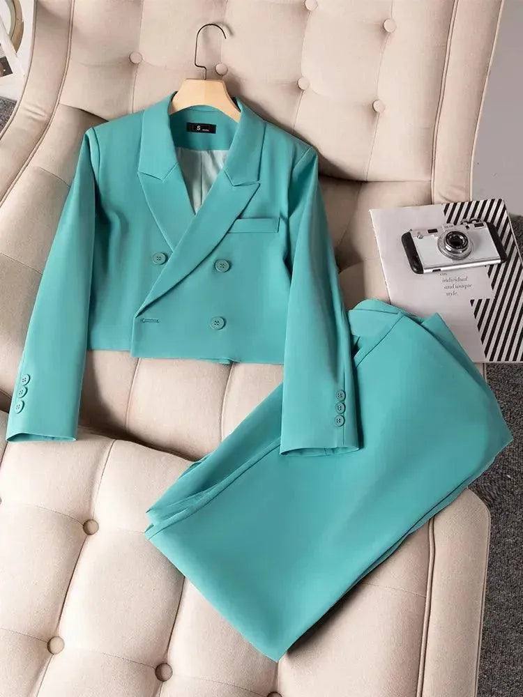 Double-Breasted Crop Blazer Women Pant Suit | Shop Pantsuit at  LeStyleParfait