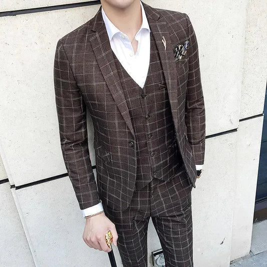 Elegant Brown Plaid Three Piece Suit - Plaid Suit - LeStyleParfait