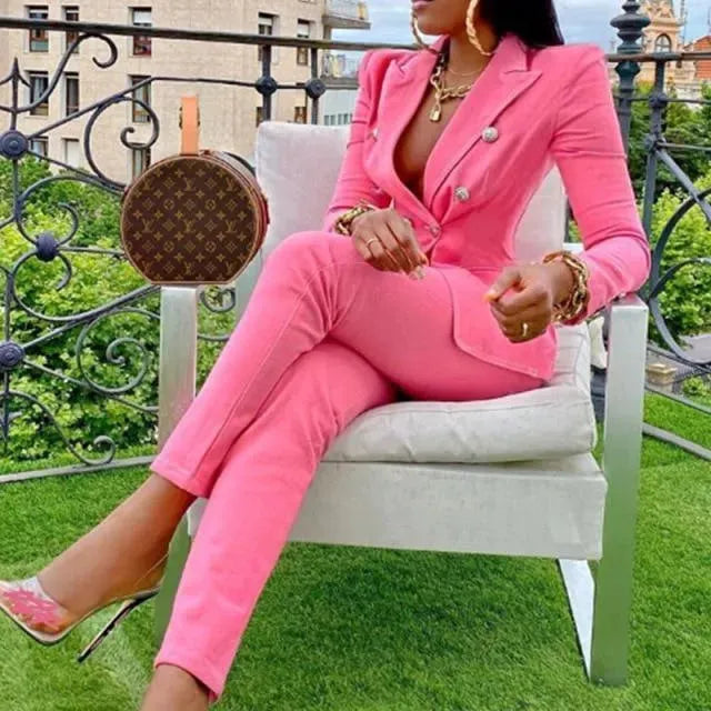 Women Double-Breasted Business Pantsuit Elegant Office | LeStyleParfait Women Double-Breasted Business Pantsuit Elegant Office | LeStyleParfait