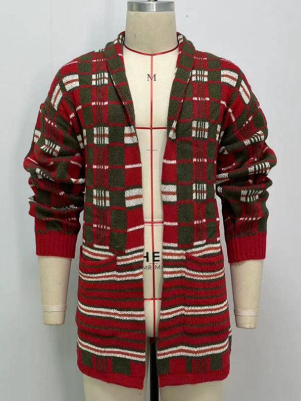 Long Plaid Knitted Men Cardigan Sweater - Cardigan Sweater - LeStyleParfait