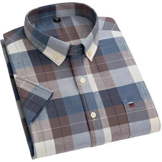 Men's Short Sleeve Plaid Cotton Shirt - Plaid Shirt - LeStyleParfait