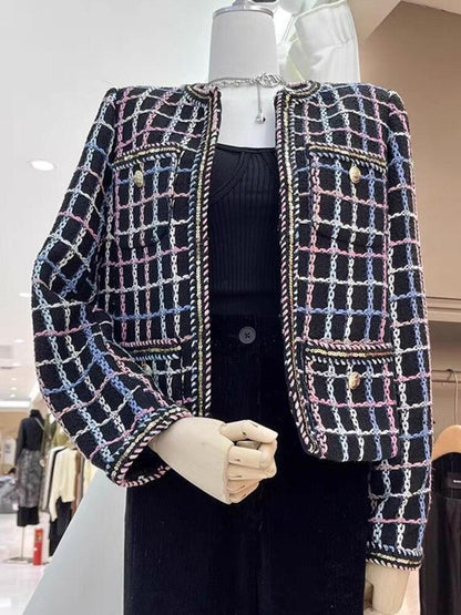 Plaid Casual Tweed Jacket Women - Tweed Blazer - LeStyleParfait
