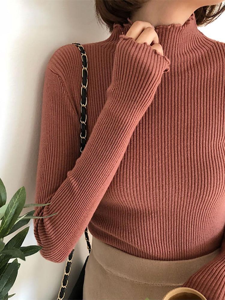 Turtleneck Women Knitted Sweater - Pullover Sweater - LeStyleParfait