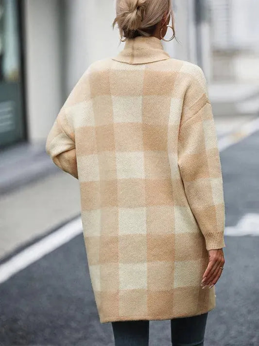 Loose Plaid Color Block Knit Cardigan Sweater - Cardigan Sweater - LeStyleParfait