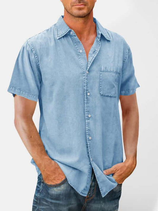 1-Pocket Casual Denim Shirt For Men - Denim Shirt - LeStyleParfait