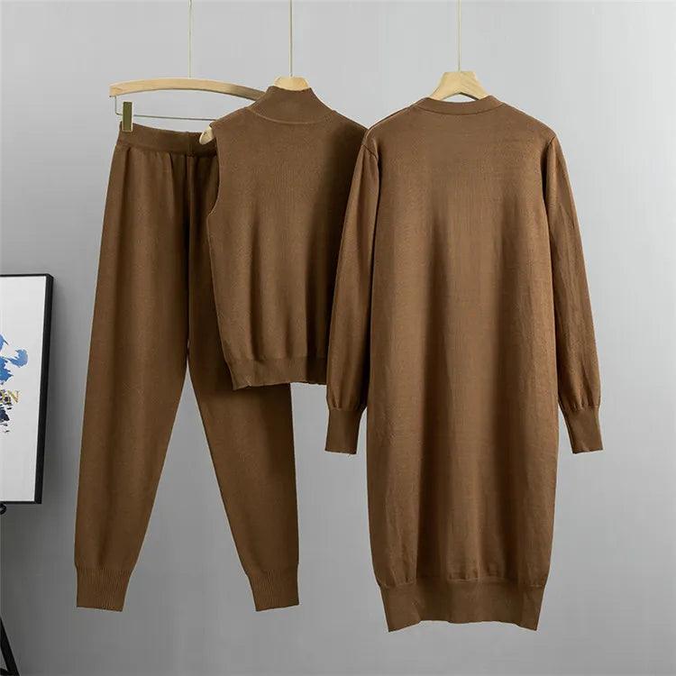 3 Piece Long Cardigan Women Pants Sweater Set - Clothing Set - LeStyleParfait