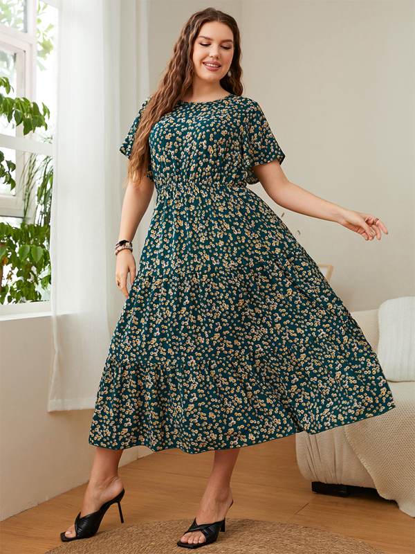 Casual Floral Round Neck Midi Dress