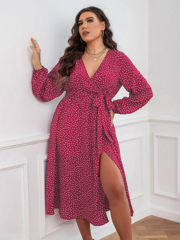 Casual Polka Dot Wrap Midi Dress