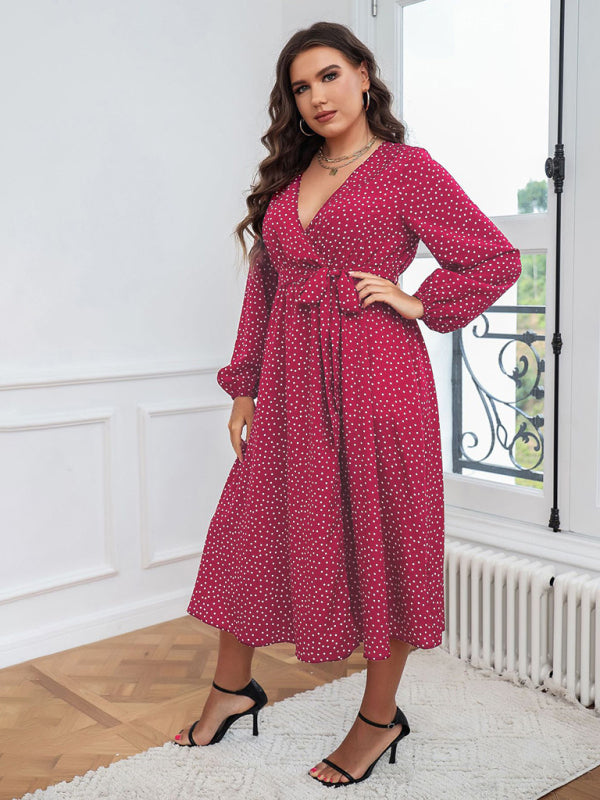 Casual Polka Dot Wrap Midi Dress