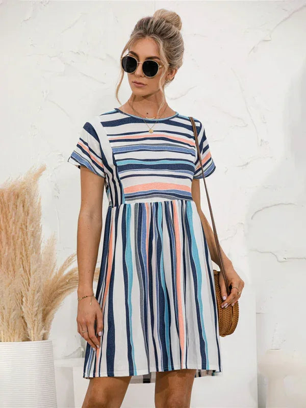 Casual Striped Cotton Mini Dress fashion image