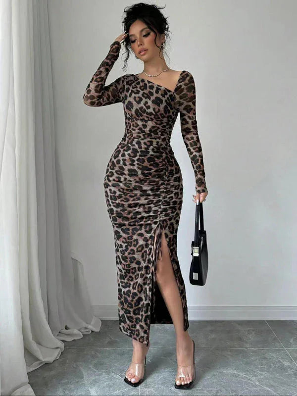 Chic Animal Print Bodycon Midi Dress