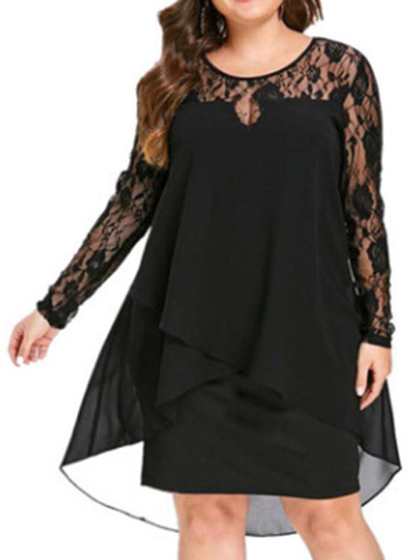 Chic Lace Chiffon Knee Dress