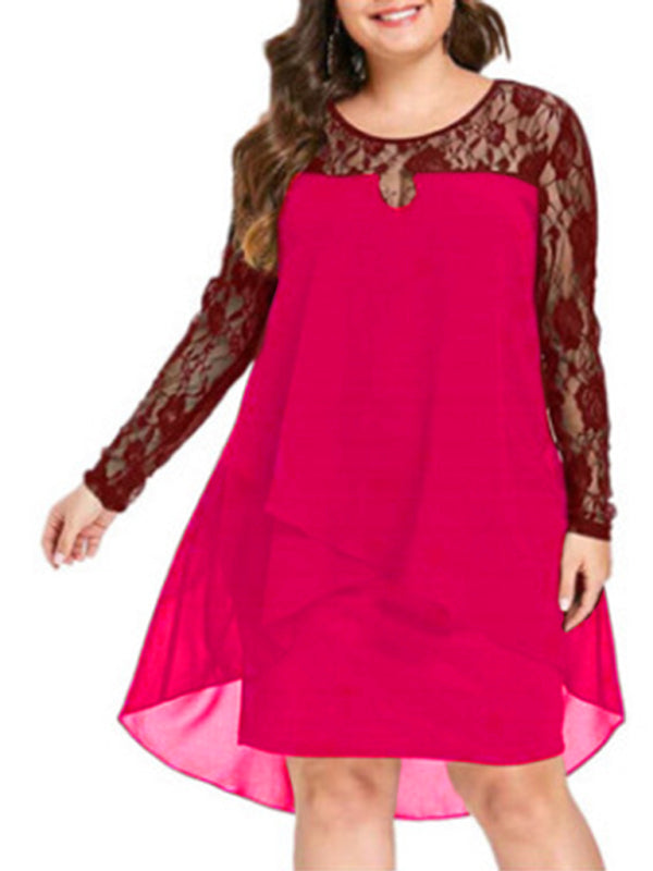 Chic Lace Chiffon Knee Dress