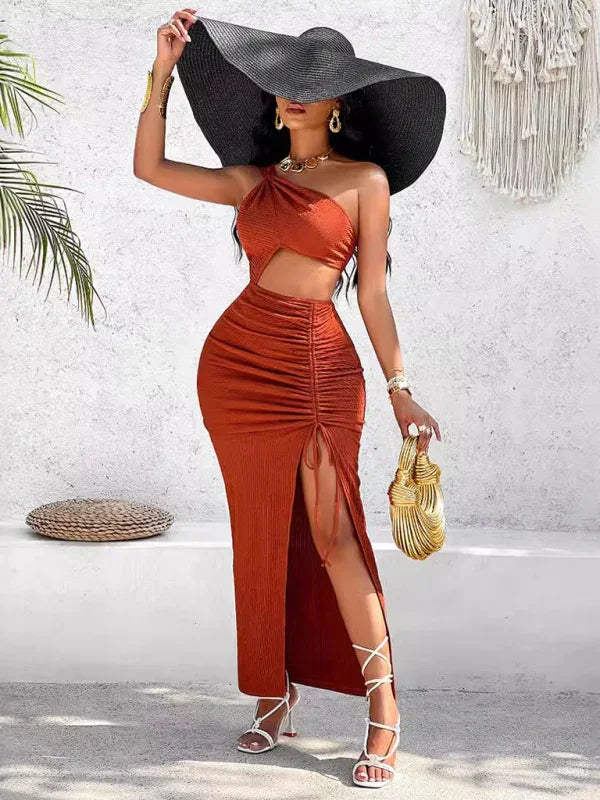 Chic Ruched Cut Out Midi Dress