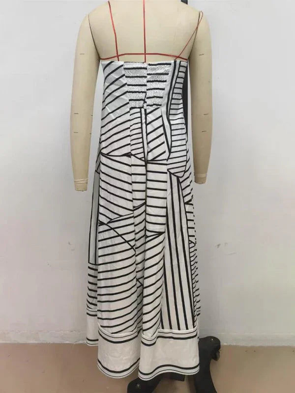 Chic Striped Strapless Maxi Dress