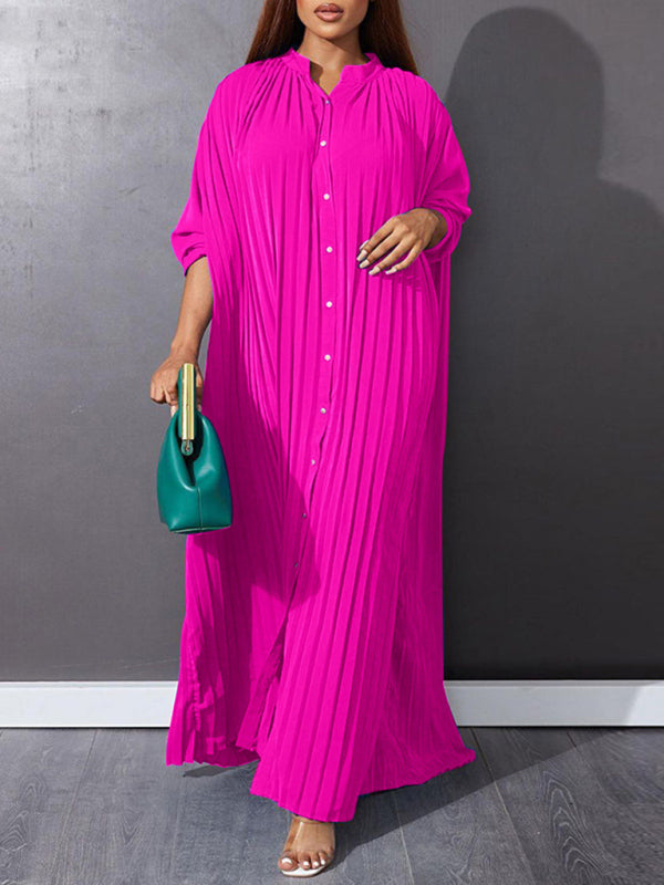 Classic Pleated Shirt Maxi Dress