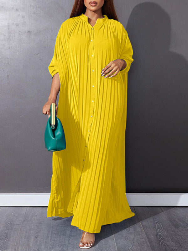 Classic Pleated Shirt Maxi Dress