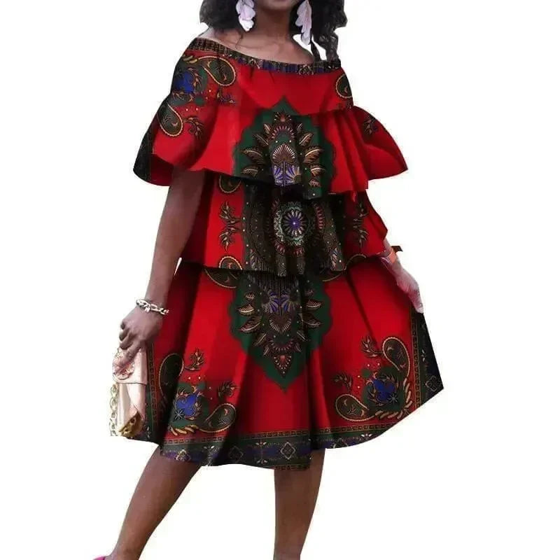 Elegant African Print Cotton Knee Dress