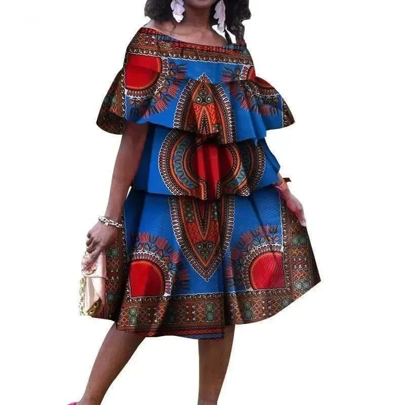 Elegant African Print Cotton Knee Dress