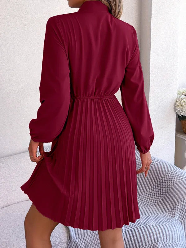 Elegant Burgundy Pleated Chiffon Midi Dress