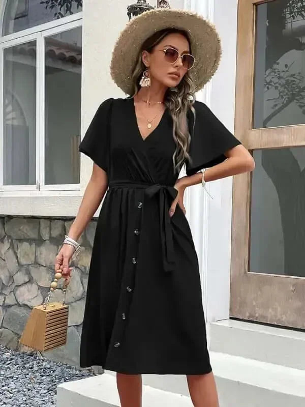 Elegant Cotton Button Front Midi Dress