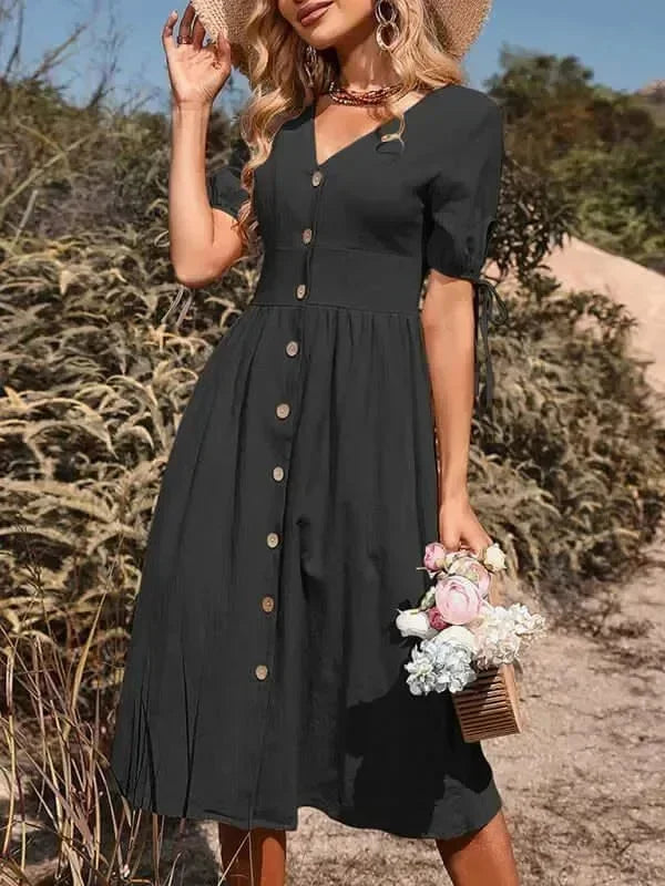 Elegant Cotton Button Front Midi Dress
