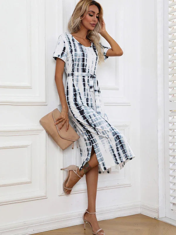 Elegant Geometric Cotton Midi Dress