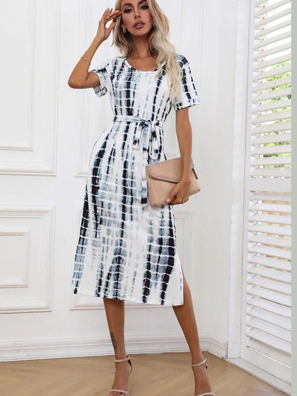 Elegant Geometric Cotton Midi Dress
