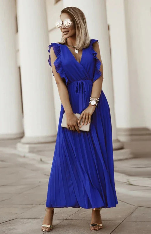 Elegant Pink Chiffon Wrap Midi Dress