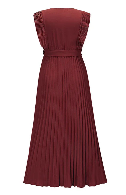 Elegant Pink Chiffon Wrap Midi Dress