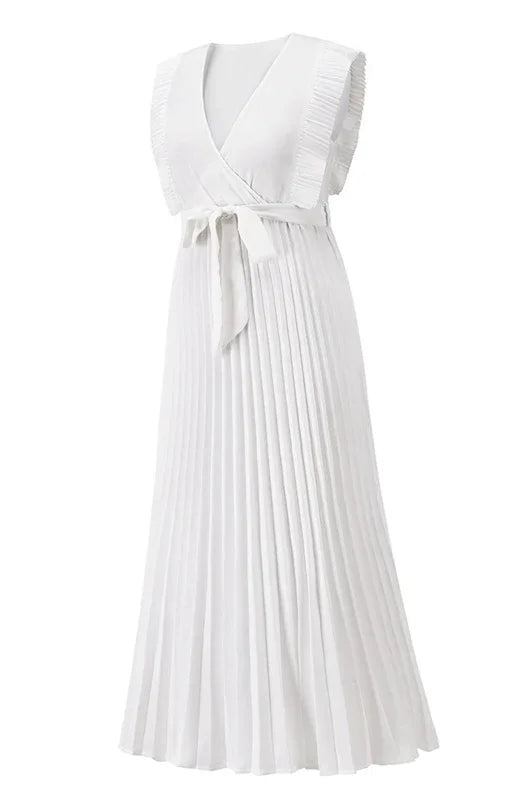 Elegant Pink Chiffon Wrap Midi Dress