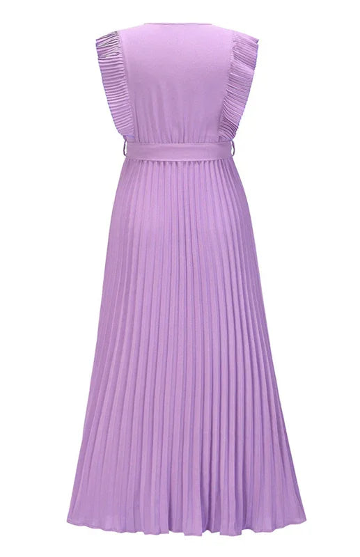 Elegant Pink Chiffon Wrap Midi Dress
