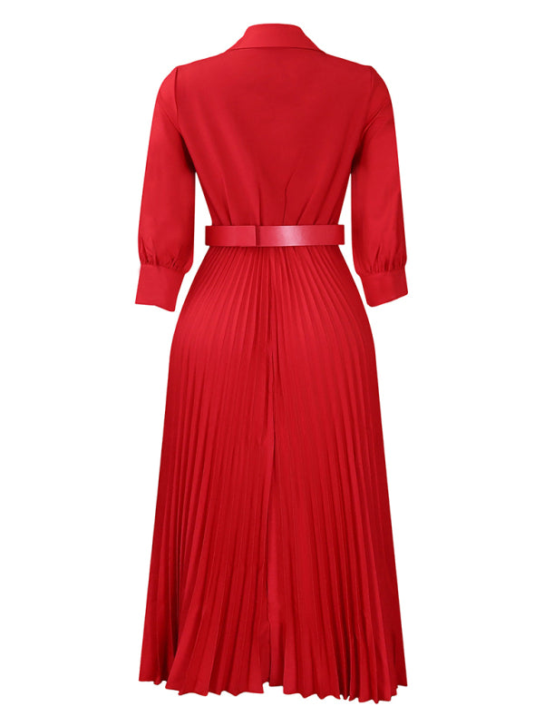 Elegant Pleated V-Neck Maxi Dress