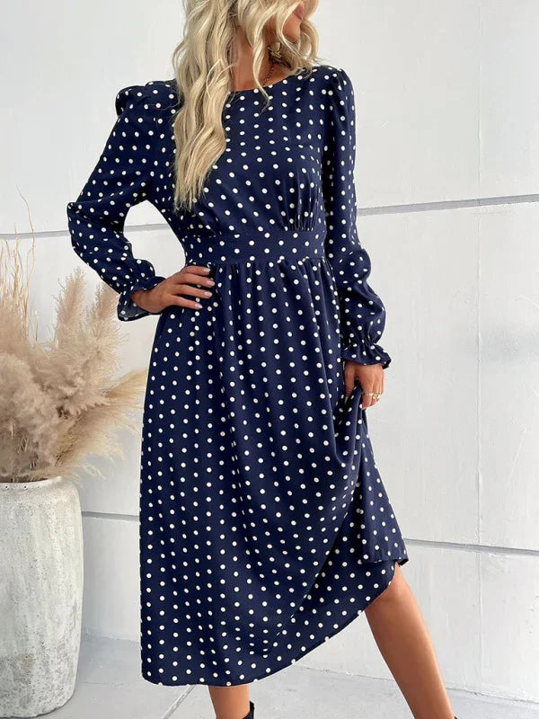 Elegant Polka Dot Chiffon Midi Dress