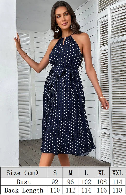Elegant Polka Dot Halter Midi Dress