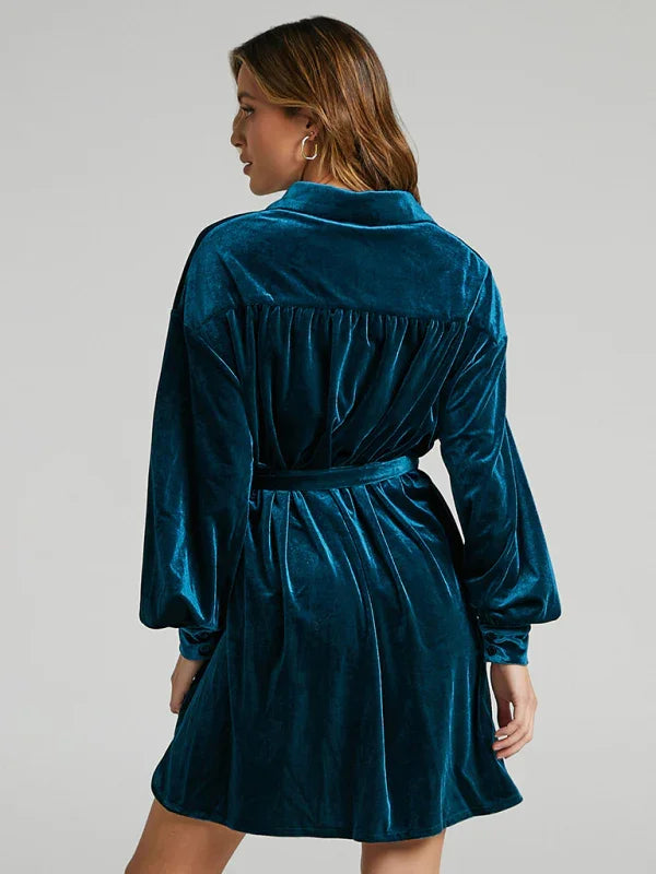 Elegant Velvet Balloon Sleeve Midi Dress