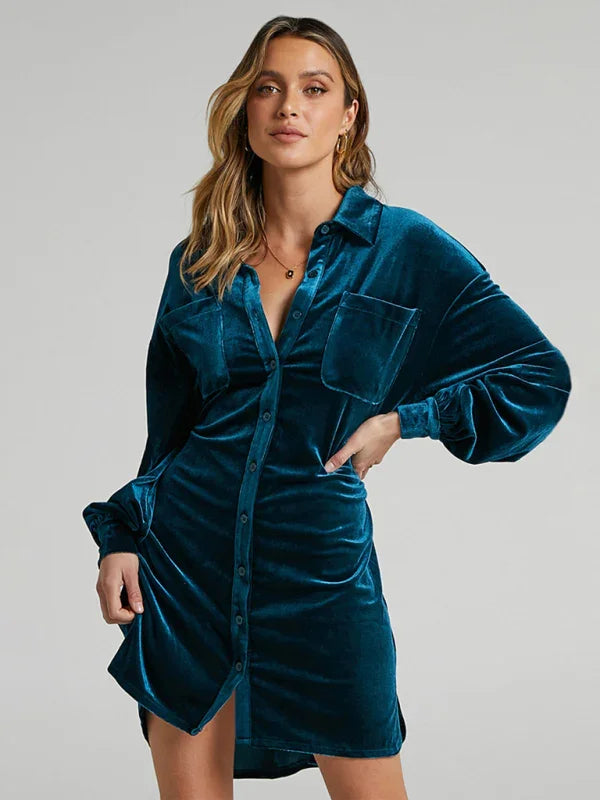 Elegant Velvet Balloon Sleeve Midi Dress