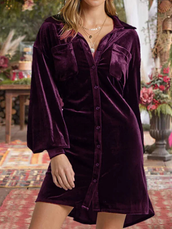 Elegant Velvet Balloon Sleeve Midi Dress