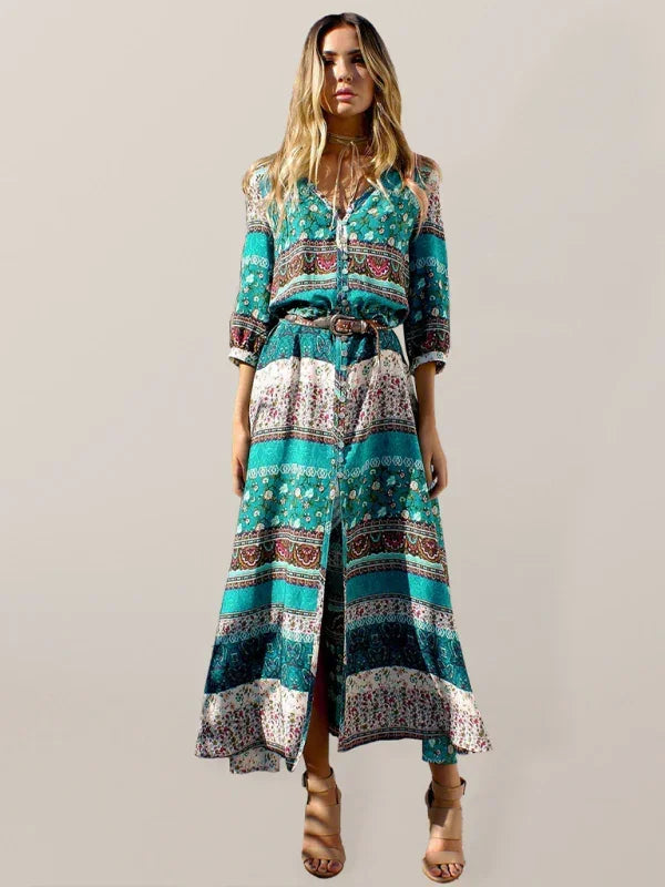Feminine Sophistication A-Line Mini Dress with High-Neck and Abstract Print fashion image