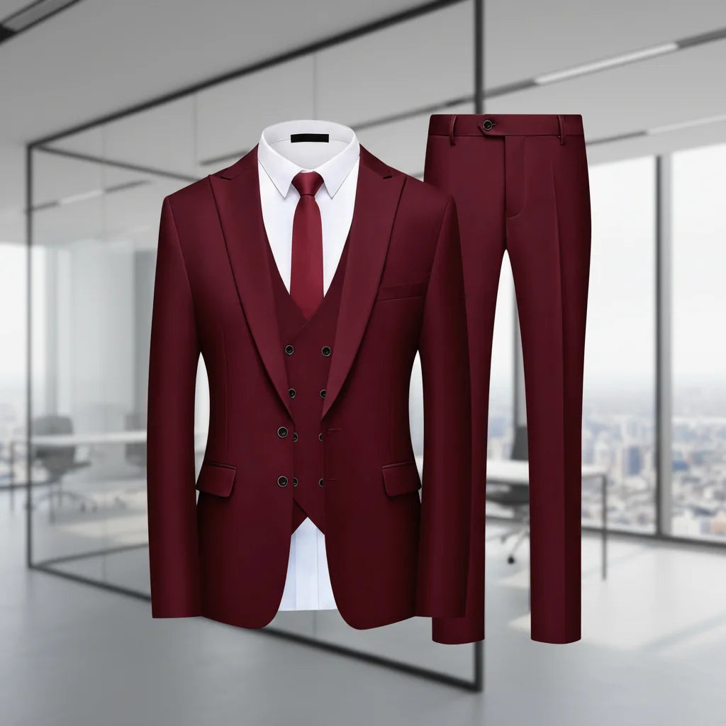 Men's Three Piece Business Suit – Double Breasted Solid Set