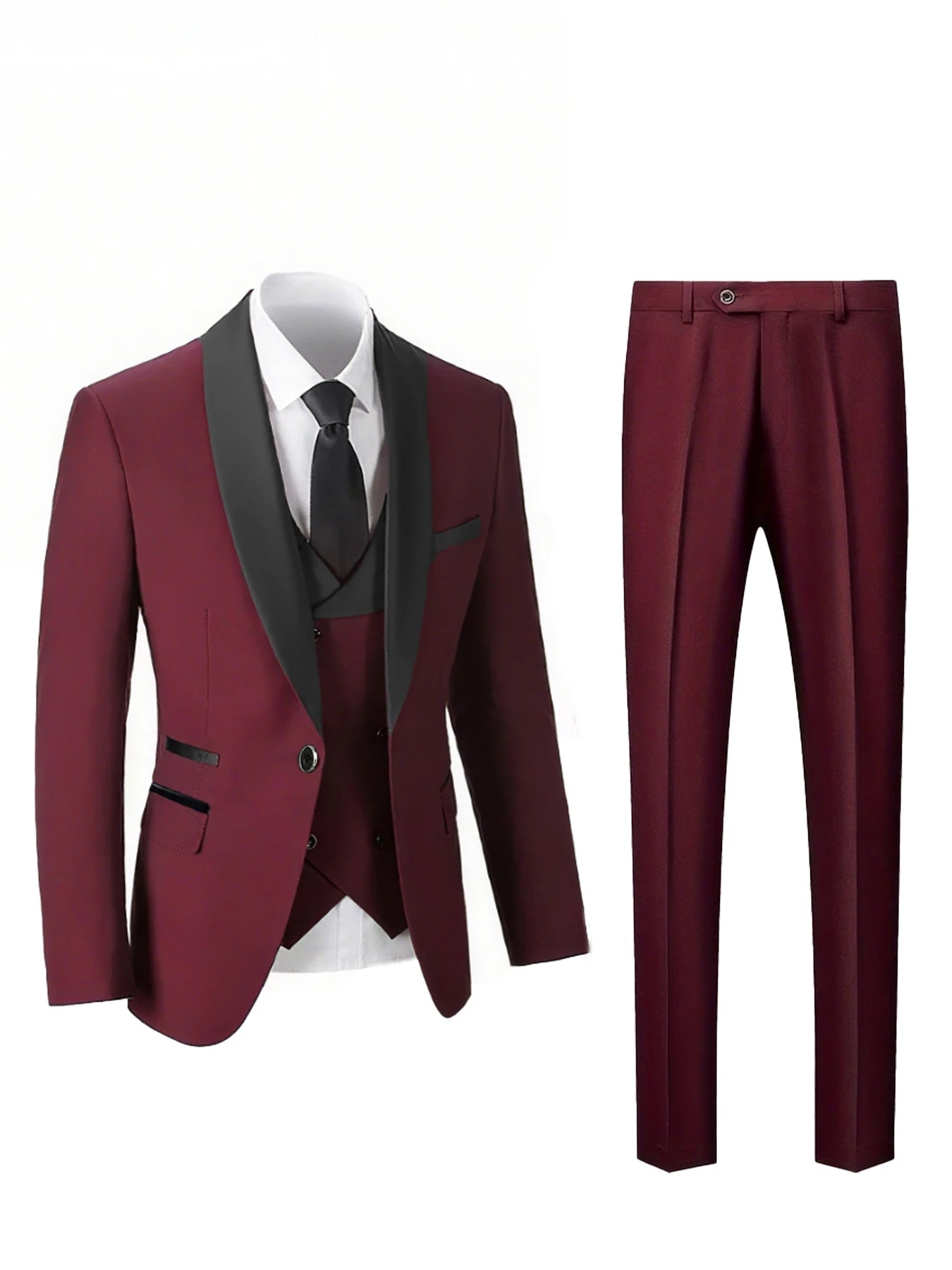 Men's Three Piece Business Suit – Double Breasted Solid Set