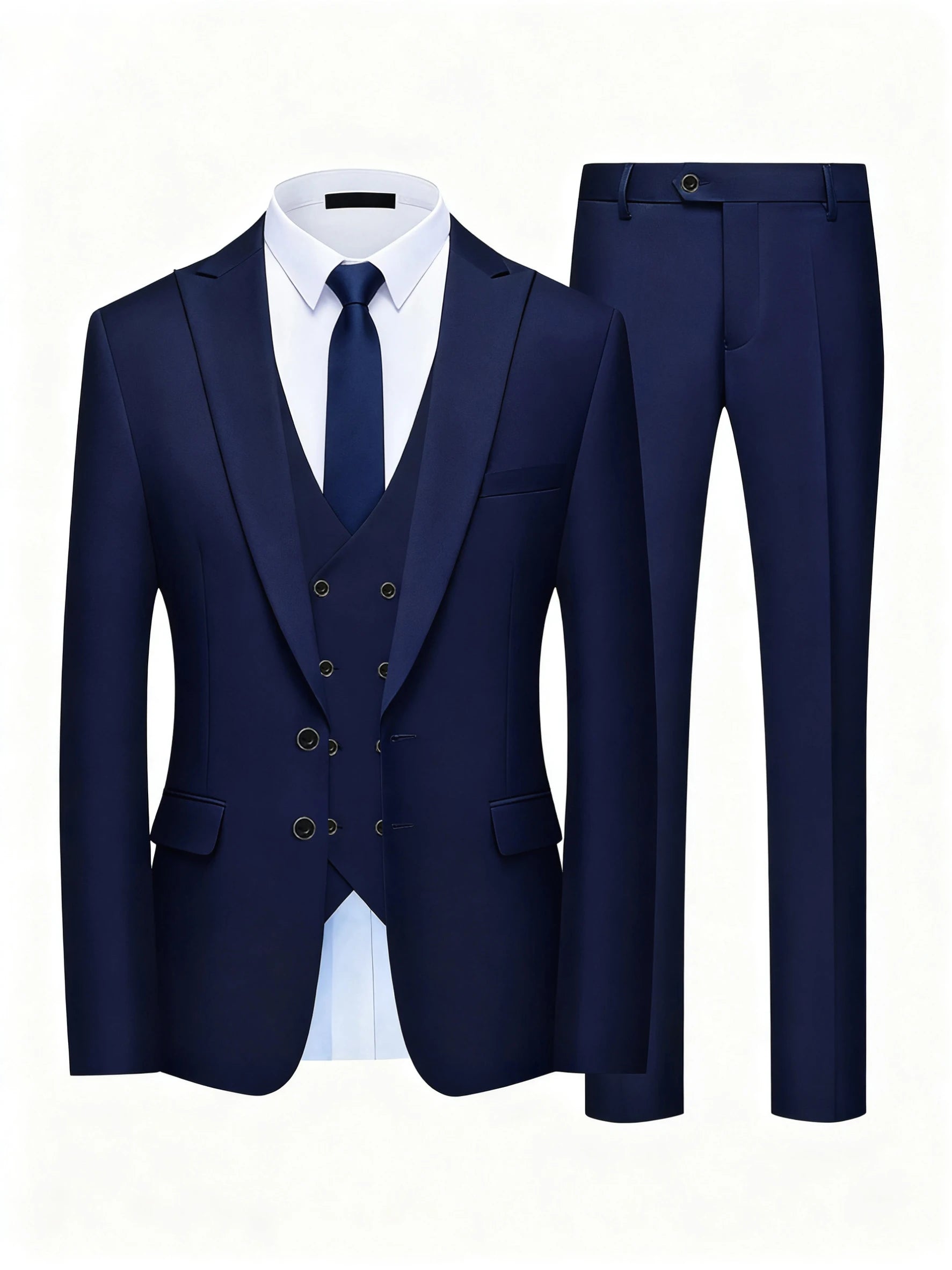 Men's Three Piece Business Suit – Double Breasted Solid Set