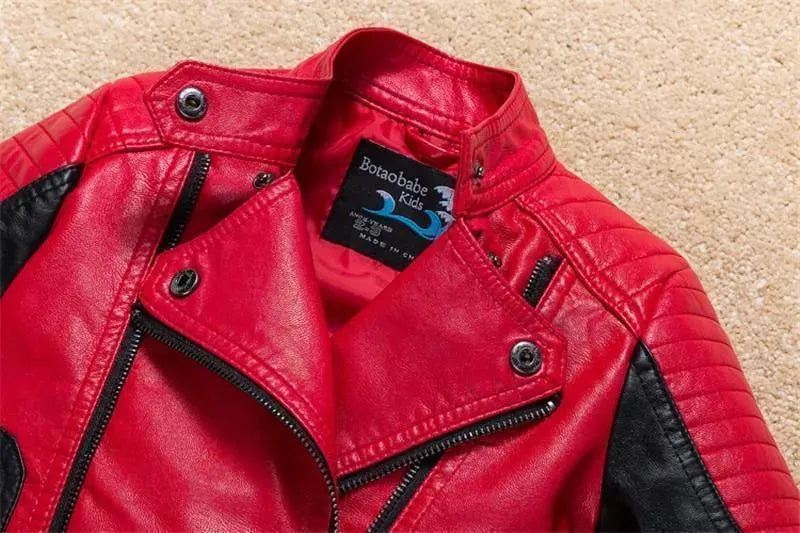 Kids Faux Leather Bomber Jacket Casual Style