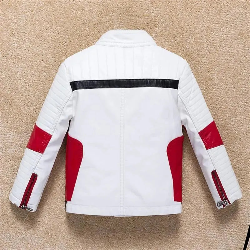 Kids Faux Leather Bomber Jacket Casual Style