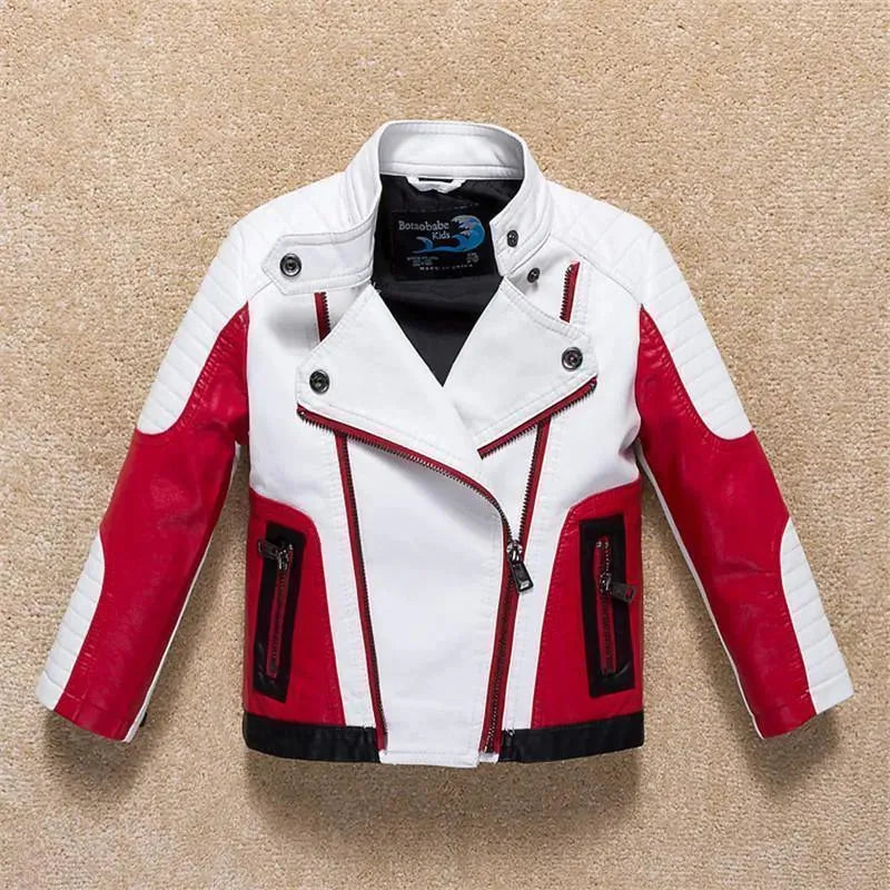 Kids Faux Leather Bomber Jacket Casual Style