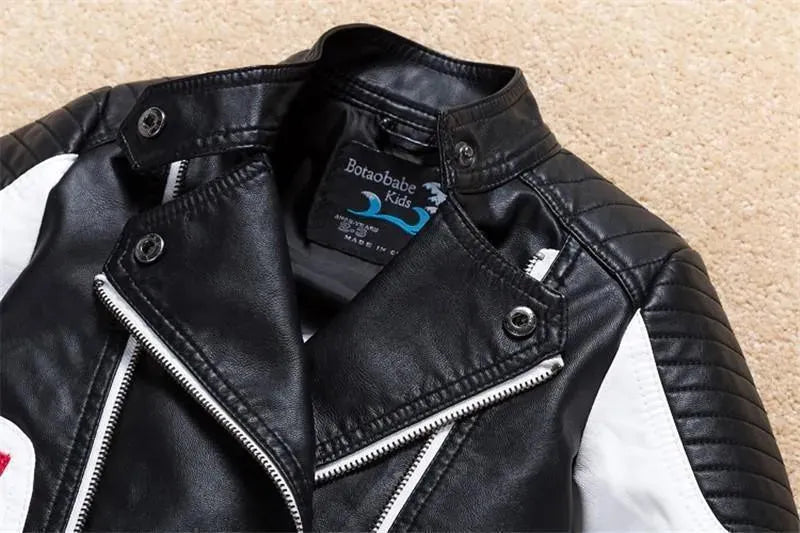 Kids Faux Leather Bomber Jacket Casual Style