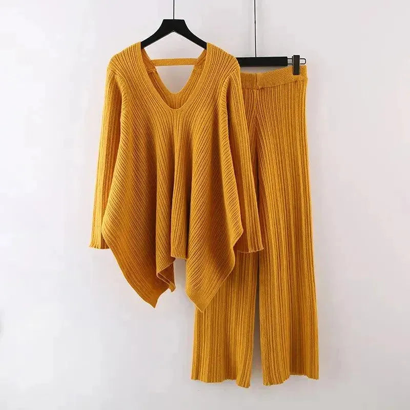 LSP SWEATER Chic Women Casual Mustard Two-Piece Sweater Set
